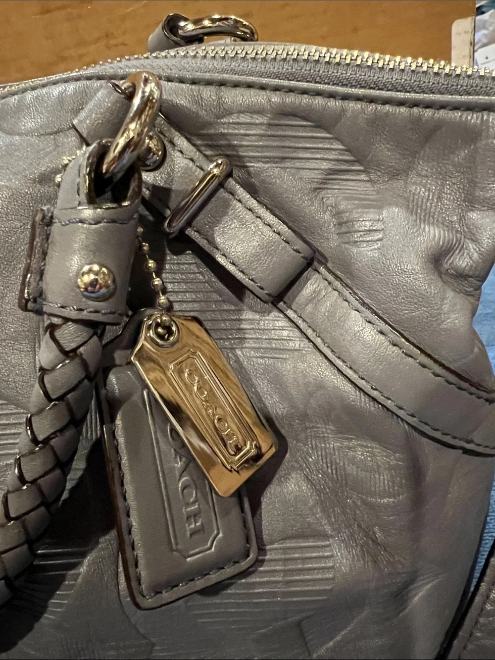 Coach Gray Braided Leather Satchel with Signature Pattern